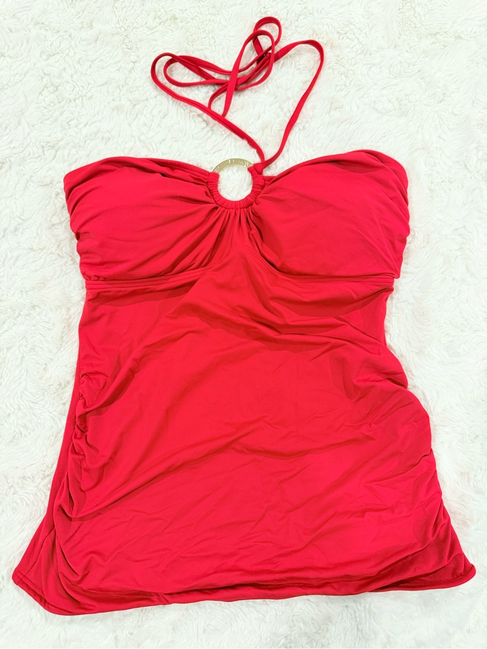 Michael Kors Red Bandeau Halter swimtop with Gold Accent - Picture 3 of 5